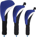 Black Golf Club Head Cover for Driver Fairway 3 Pcs Woods Headcovers, Golf Accessories Hybrid Head Covers Set with Interchangeable Tags 3 4 5 7 X
