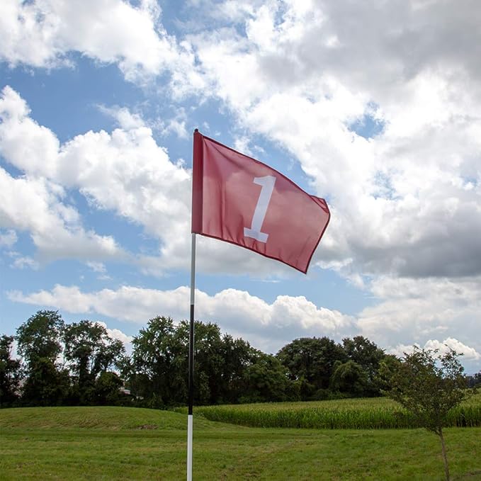 Vispronet Numbered Golf Flags for Putting Green (18) – 20in x 14in Red & White Flags Numbered 1-18, Golf Range Accessories for Courses, Outdoor Hole Flag, Durable Polyester Material