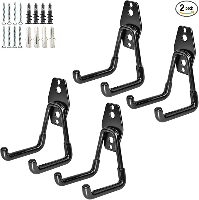 Garage Storage Utility Hooks，Garage Garden Tool Organizer，Steel Wall Mount Hooks, Garden Small U Hooks (4 Pack-Black)