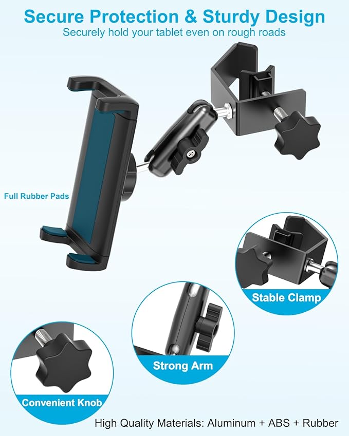 Z Fold Golf Cart Mount, [Metal Square Clip] Golf Cart Tablet Phone Holder, 360° Swivel Tablet Phone Clamp for EZGO/Club Car/Yamaha, Fits Galaxy Z Fold 7 6 5 4 3 2, Pixel Fold, 4-13" Device