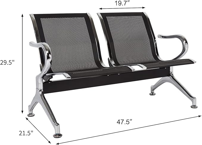 Waiting Room Chair Bench - 5-Seat Waiting Room Bench with Arms Airport Reception Bench Guest Reception Chairs Lobby Bench Waiting Area for Airport Market Bank Hospital School, Black