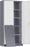 Greenvelly Metal Storage Cabinet,72” Metal Cabinet Storage with Doors and 4 Adjustable Shelves,Tall Storage Cabinet for Home,School,Gym(Grey White)