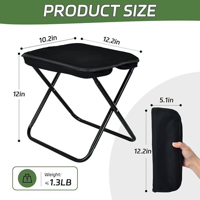 Collapsible Stool 2 Pack, Portable Chair, Lightweight Portable Stool for Adults, Portable Chairs for Adults, Holds Up to 220LBS, Ideal for Camping, Hiking, Outdoors, and Events