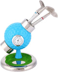 Golf Ball Shape Pen Holder, Desktop Pencil Vase with Clock, Zinc Alloy Pen Vase for Study Office Decor, Includes 3 Pens and Circular Base for Stability (Blue)