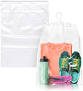 Clear Drawstring Travel Bag for Shoes. Waterproof Dust Bags for Shoes with Double Cotton Drawstrings. 2 mil PE Plastic Drawstring Bags for Packing, Storage
