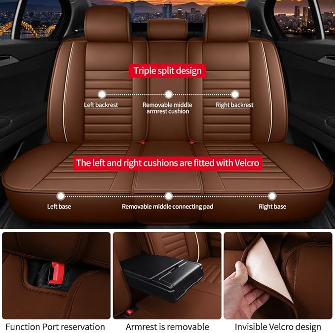 Leather Car Seat Covers for Volkswagen Golf Alltrack 2017-2019,Car Seat Covers Full Set,Seat Covers with Safety,Waterproof Seat Cover Compatible Airbag(5pcs Coffee Standard)