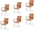 CIMOTA Waiting Room Chairs Leather Office Guest Chair Mid Back Reception Chairs with Sled Base for Meeting/Patient/Conference Room, Brownish Yellow Set of 6