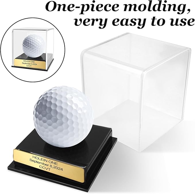 Custom Golf Hole-in-One Display Case, Acrylic Golf Ball Display Case, Custom Engraved Plaque, Commemorate Your Hole in One Shot (Black)