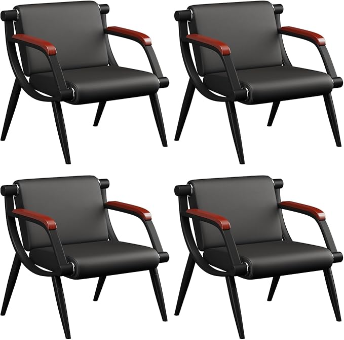 wonline Waiting Room Chairs, Office Furniture Reception Chairs with Arms, Leather Chairs is Suitable for Clinic,Airport,Hospital,Barber,Salon,Bank-(Black 4pcs)