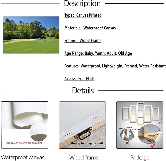 Augusta National Golf Club 11th Hole Wall Art - Augusta Golf Course Wall Art for Living Room Bedroom Bathroom - Augusta Golf Course Picture Poster Canvas Prints Framed Ready to Hang(24''H x 36''W)