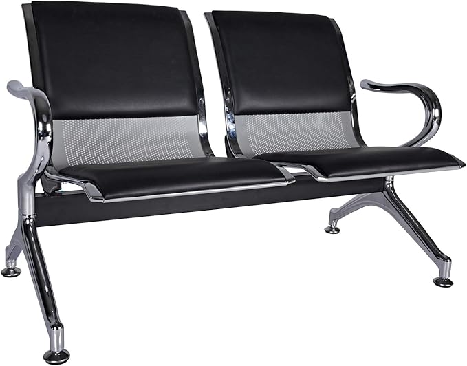 Kinfant Waiting Room Chair Bench - Guest Reception Chairs for Airport Hospital Bank Salon Barber Hall Room Conference (2-seat, Black-Mesh+PU)