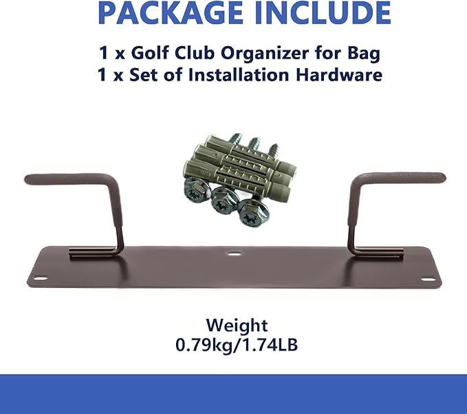 Golf Bag Wall Mount Holder-Golf Bag Holder for Garage,Golf Bag Storage Rack with PVC Rubber Hooks,Heavy Duty Rack with Spray & Dip Coating Finish