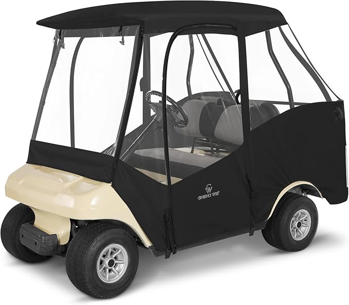 Golf Cart Enclosures 4 Passenger Short Roof 58 inch for Club Car DS 2+2 Seater,600D Clear Rain Cover Driving Enclosure,Roll Up 4 Sided Transparent Windows&Door Heavy Duty Zipper,Side Mirrors Openings