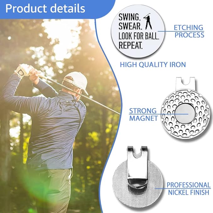 Men Golf Ball Marker with Magnetic Hat Clip, Funny Golf Accessories Gifts for Men, Novelty Birthday Gifts for Male Golfer Fan