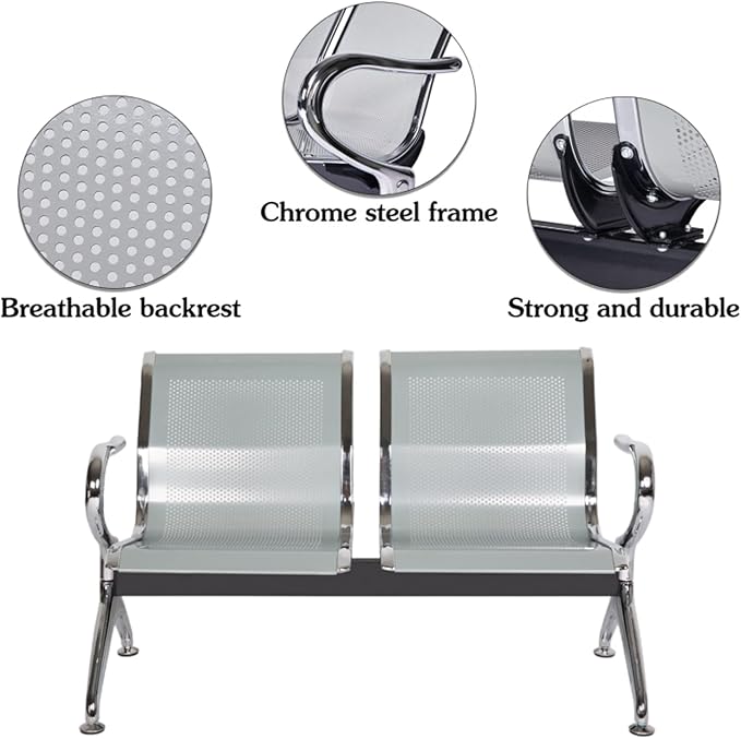 Kinfant Waiting Room Chairs - Reception Guest Bench for Airport Hospital Bank Salon Barber (Silver)