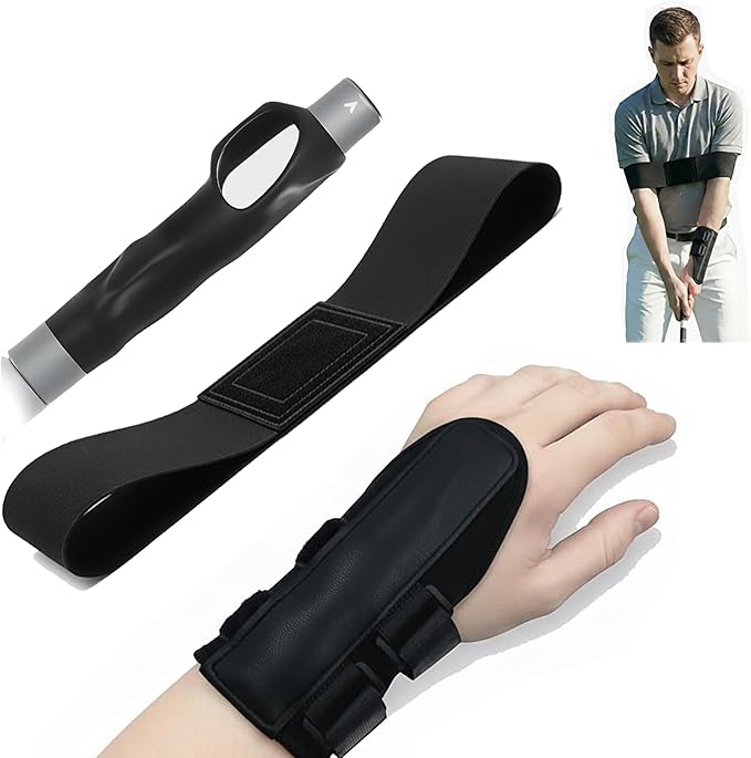 Golf Training Kit with Arm Band, Wrist Strap & Grip Trainer, Golf Wrist Training Aid for Swing Alignment, Muscle Memory and Warm-Up, Indoor/Outdoor Gift for Beginners, Men & Women