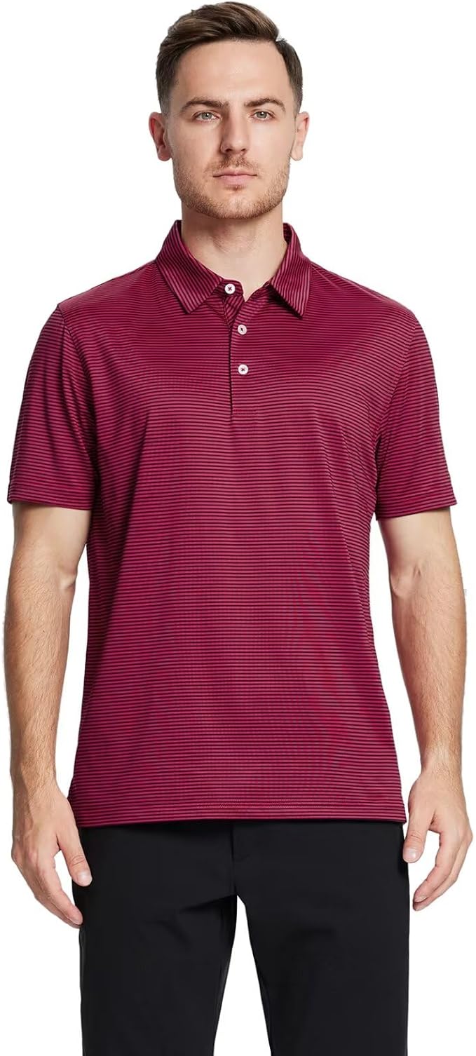 Golf Shirts for Men Dry Fit Short Sleeve Print Performance Moisture Wicking Polo Shirt