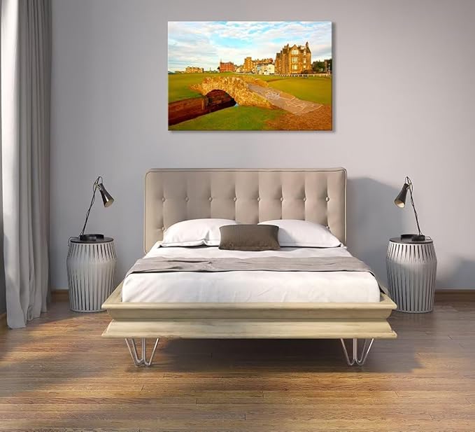 St Andrews Golf Course Wall Art for Living Room Bedroom Home Decorations Golf Course Swilcan Bridge St Andrews Picture Poster Framed Artwork Canvas Prints Ready to Hang(12''H x 16''W)
