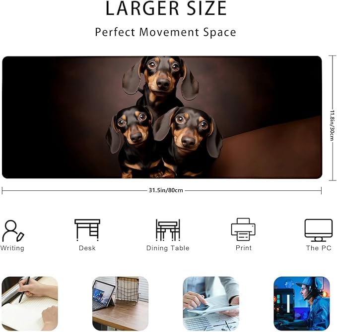 Dachshund Gaming Mouse Pad Gifts 31.5" x 11.8", Non-Slip Rubber Base MousePads for Computers Laptop School Office Home Accessories Decor, Mouse Pad, Keyboard Desk Mat