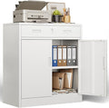 BESFUR Metal Storage Cabinet with Lockable Drawer and 2 Lockable Doors, 36"H White Metal Cabinet with Adjustable Shelf, Locking Storage Cabinet for Home Office, Garage,School, Warehouse, Utility Room