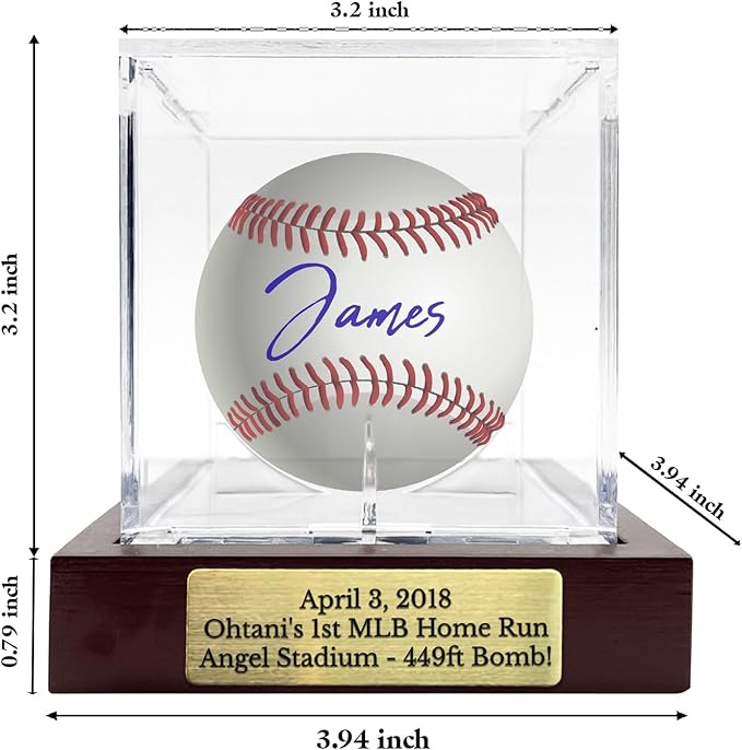 Custom Engraved Baseball Display Case - Personalized UV Protected Clear Acrylic Cube on Wooden Base with Metal Plate for Signed Baseballs and Memorabilia,Unique Gift for Baseball Collectors & Fans