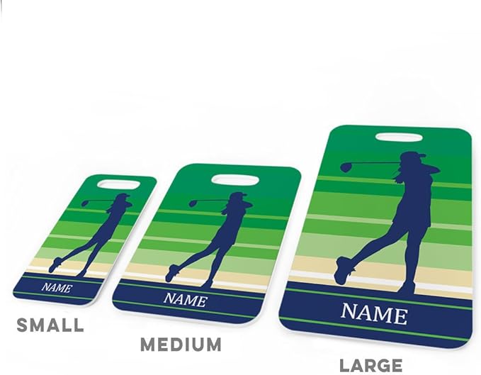 ChalkTalkSPORTS Golf Luggage & Bag Tag | Personalized Female Golfer | Standard Lines on Back | Large | Green