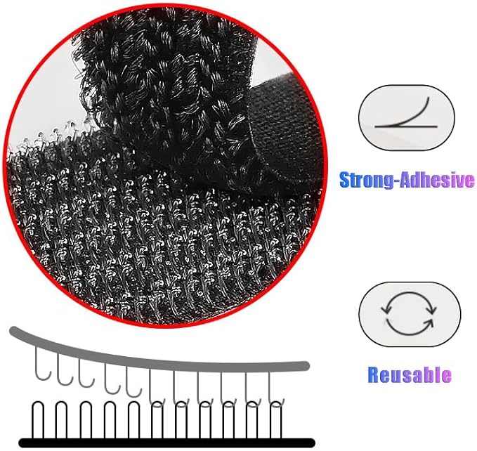 40+1 Hook and Loop Cable Ties, Sticky-Back Cord Organizer, Cable Clip, Self Adhesive Hook and Loop Cable Straps, Cable Management Under Desk, Adjustable Nylon Wire for Home, Office (Black)