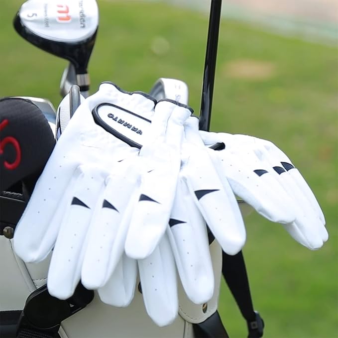 Yamato 3 Pack Men's Golf Gloves - Durable White Cabretta Leather All Weather Gloves for Right Handed Golfers, Breathable, Soft Comfortable Grip