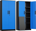 Greenvelly Metal Garage Storage Cabinet with Doors and Shelves, 72" Steel Lockable File Cabinet,Office Storage Cabinet Tall Metal Cabinet for Garage Office School Gym Warehouse(Black Blue)