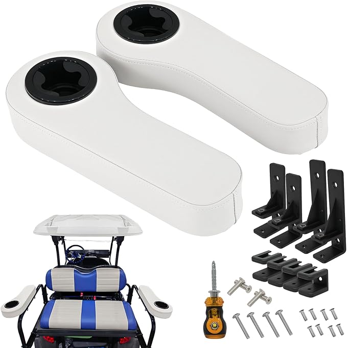 XUANYUDG0769 Golf Cart Armrest with Cup Holder for EZGO TXT Club Car DS Precedent and Yamaha Rear Seat Kit, Upgrade Support Frame/No Need Drilling Arm Rest