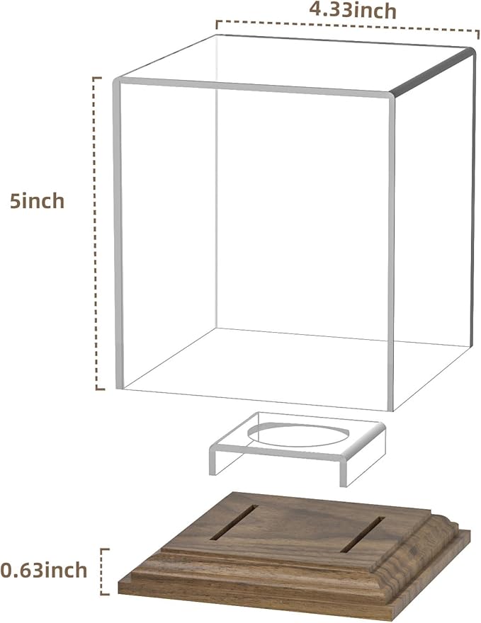 Softball Display Case Walnut Wood Base Acrylic Softball Case Display Softball Holder Stand Cube Memorabilia Showcase Autograph Ball Protector for Official Size Ball Display