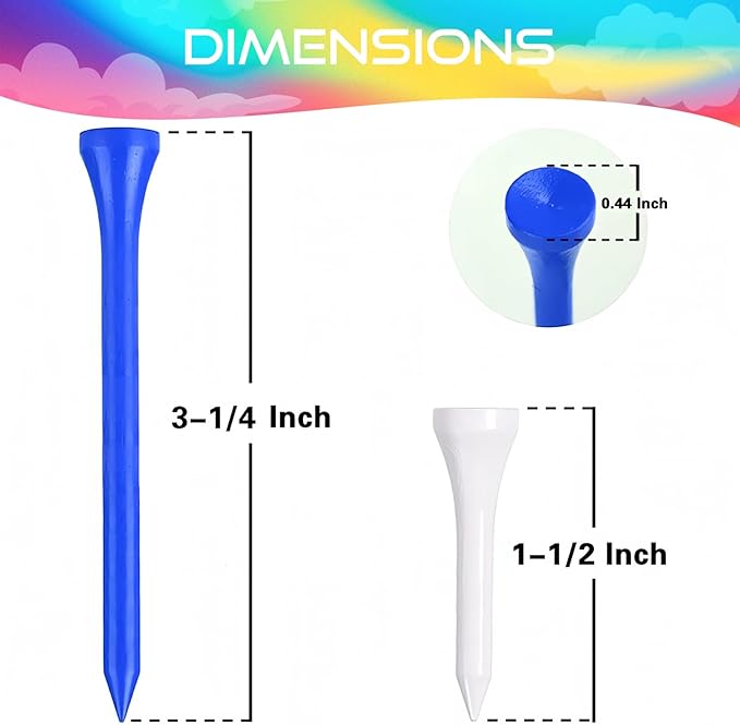 Golf Tees Multiple Colors Mixed Size Package, 100pcs Professional Bamboo/Wood Golf Tees, Size 3-1/4", 2-3/4" & 1-1/2" Reduce Friction and Resistance