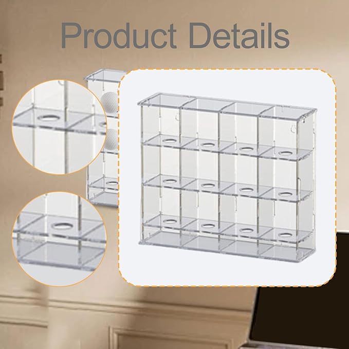 Acrylic Golf Ball Display Rack, Golfball Holder, Easy to Install Practical, Golfball Supplies Showcase Wall Mounted