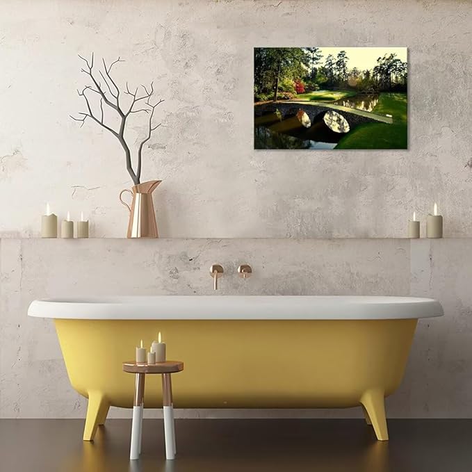 chenchenArt Augusta National Golf Course Wall Art for Living Room Bedroom Bathroom Home Decorations Golf Art Golf Picture Poster Canvas Prints Framed Ready to Hang(12''H x 16''W)