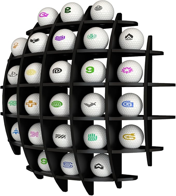 Golf Ball Display Case Acrylic, Spherical Golf Ball Display Rack, Golf Ball Display Case Wall Mounted, Golf Ball Case Display up to 26 Golf Balls(Black)