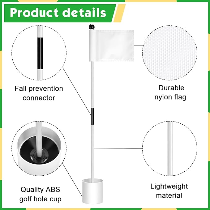 Hungdao 3 Set Golf Flagstick Mini Putting Green Flag for Yard Golf Pin Hole Cup and Flag Set Portable Practice Putting Green Flagsticks for Driving Range Backyard Gift Idea (Classic,White)