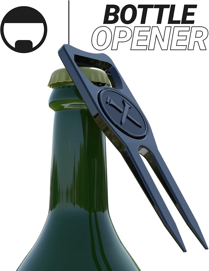 Blue Tees Golf 6-in-1 Premium Divot Tool & Ball Marker - Bottle Opener - Club Tee - Groove Cleaner - Putting Alignment - Designed to Be the Ultimate Tool for the Green - Black