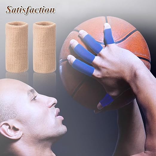 Finger Sleeves Protectors, 10Pcs Sport Finger Sleeves Elastic Thumb Brace Support for Basketball Golf Premium Fingers Sleeve for Arthritis Perfect for Relieving Pain (10pcs beige set)