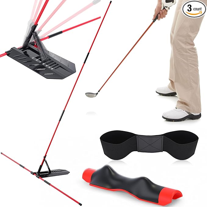 Golf Alignment Sticks and Swing Trainer with Angle Holder for Aiming Putting Aid Arm Band Trainer Enhance Strength, Precision, and Swing Technique Golf Practice Tools for Posture Correct