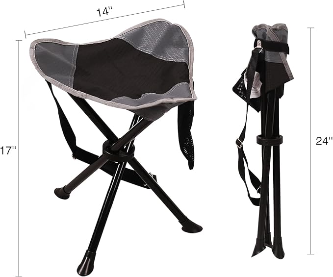 REDCAMP 2 Pack Folding Tripod Stools for Adults, Lightweight Portable Camping Stools for Fishing Hunting Backpacking Traveling, Black