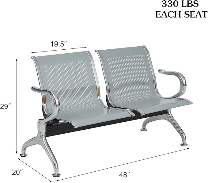 Kinfant Waiting Room Chair Bench - Guest Reception Chairs for Airport Hospital Bank Salon Barber Hall Room Conference (2+3-seat, Silver-Mesh)