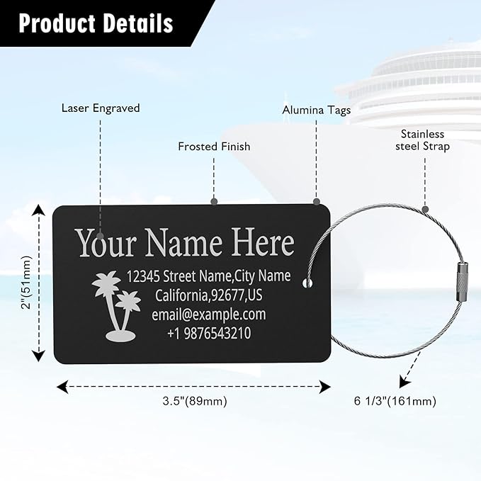 Luggage Tags for Suitcase - Personalized Engraved Metal Tag for Cruise Travel - Custom Name Tags Suitable for Bags and Backpacks(Purple),Horizontal (2x3.5'')