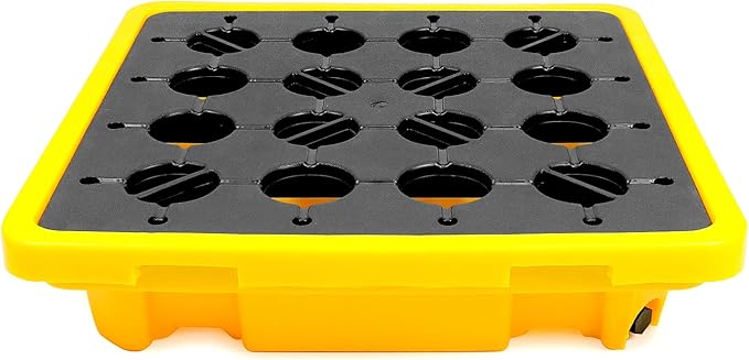 QWORK 1 Drum Modular Platform, 26 x 26 x 5.9 inches Drum Spill Containment Pallet, 2,000 lbs. Load Capacity Containment Tray Spill Containment Platform, Polyethylene Spill Pallet, Yellow