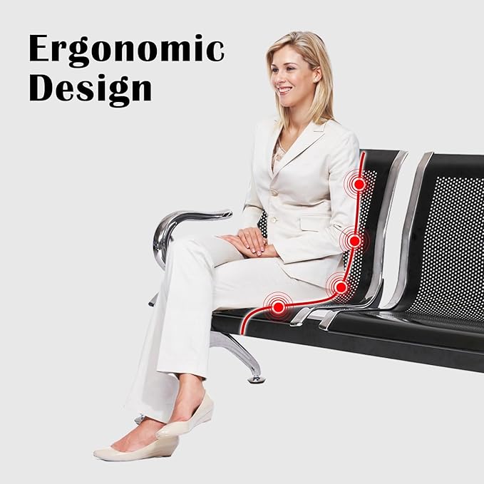 kinbor Waiting Room Chairs - Durable Black Reception Bench with Armrests, 2-Seat Office Reception Guest Chairs for Office, Hospital, Airport, Bank & Lobby (Set of 2)