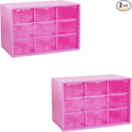 Feadily 2PCS Small Drawer Organizer for Desk, Desktop Drawer Organizer with 9 Clear Drawers, Plastic Desktop Storage Drawers 7.1 Inch x 3 .9 Inch x 4.7 Inch, Rose Red