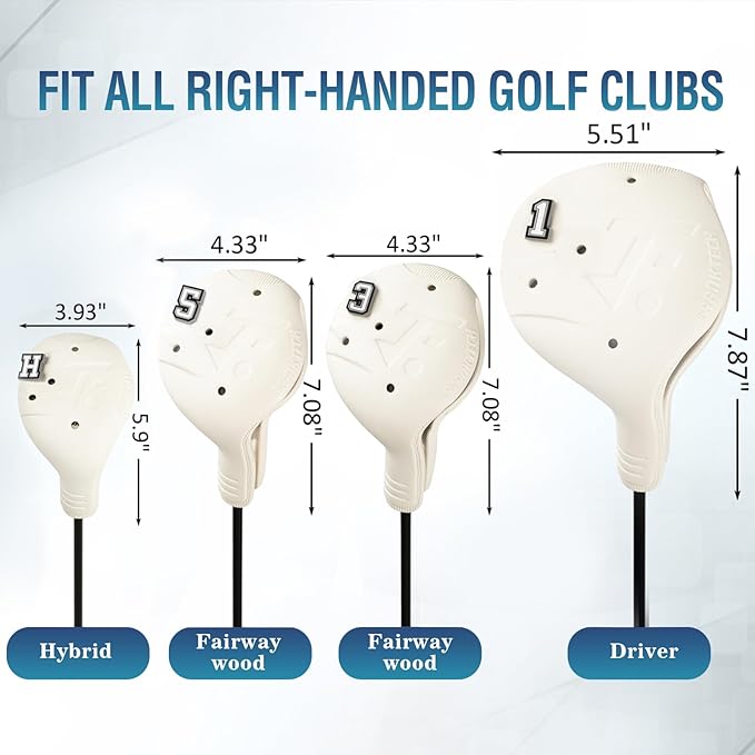 Golf Head Covers, EVA Plastic Golf Club Covers for Driver Fairway Woods Hybrid, Driver Headcover with Pins, Fit All Right-Handed Golf Clubs, Easy On Off, Washable