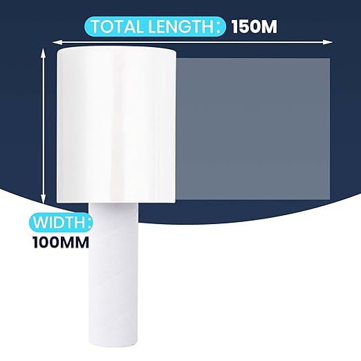 ADHES Handheld Stretch Film, 2 Rolls 100mm x 150m, Heavy Duty Plastic Wrap for Packaging, Moving, and Storage