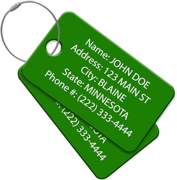 Multi Pack Customized Tavel ID Tag - Luggage Tag - Golf Bag ID - Personalized ID Travel Tag - Imprinted Luggage Tag - Luggage, Bikes, Sport Equipment and More. (8)