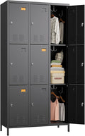 METAN Metal Locker for School Office Gym Bedroom,9 Doors Black Steel Storage Locker Cabinet for Employees, Industrial Storage Locker, Assembly Required (9 Door-Black)