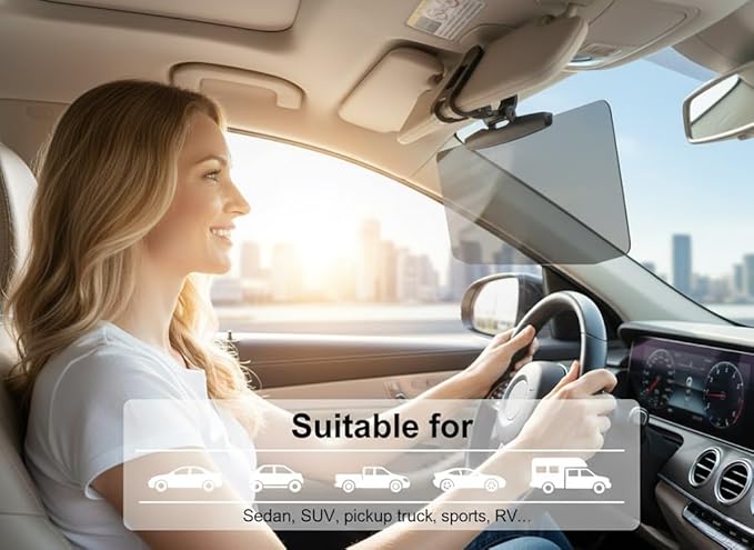 Sun Visor Extender for Car Upgraded UV400 Polarized Anti-Glare Adjustable Universal Car Visor Extender Sun Blocker for Sedan SUVs Easy Install Safe Driving